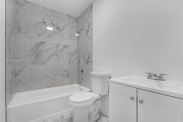 full bathroom with marble finish floor, shower / bathing tub combination, vanity, and toilet