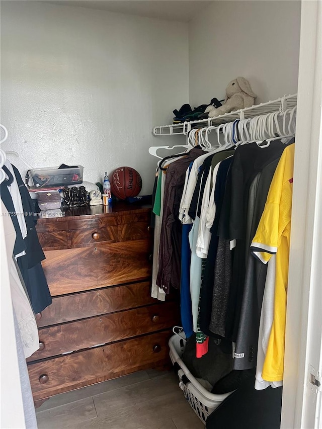 walk in closet featuring wood finished floors