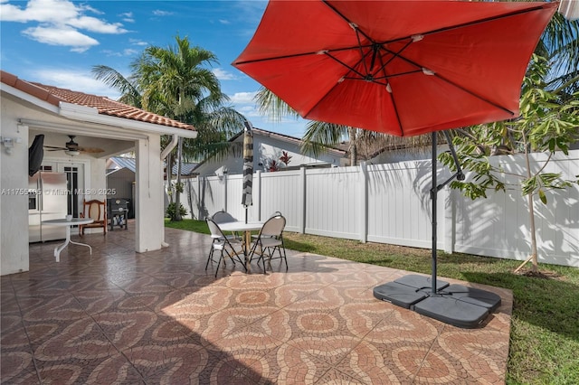 view of patio with outdoor dining area and a fenced backyard