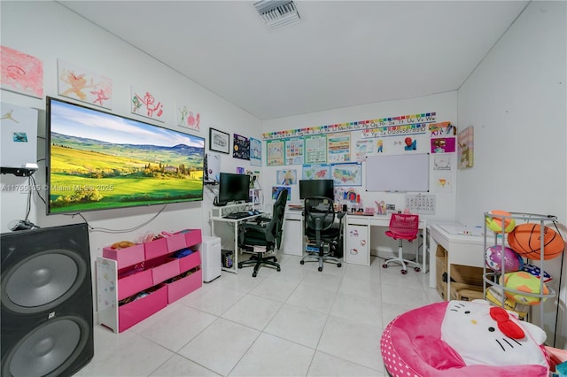 office area featuring visible vents and light tile patterned floors