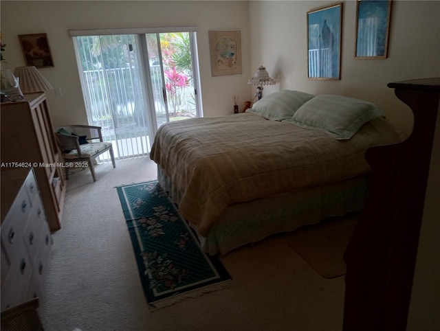 bedroom with access to outside and carpet flooring