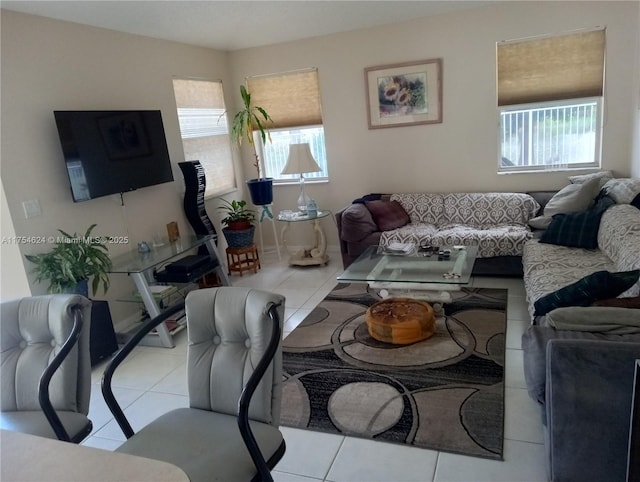 tiled living room with a wealth of natural light