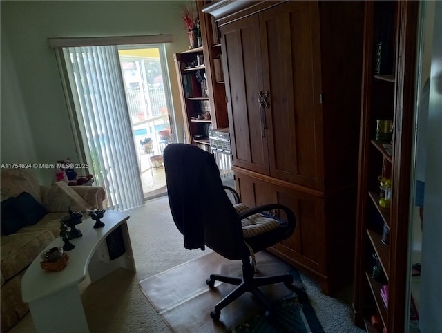 view of carpeted home office