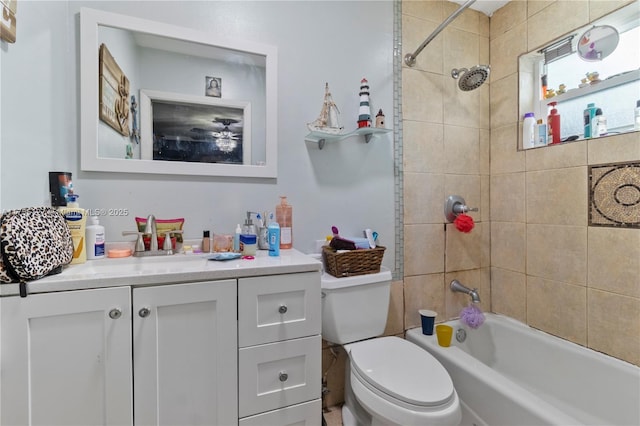 full bath with shower / bathing tub combination, vanity, and toilet