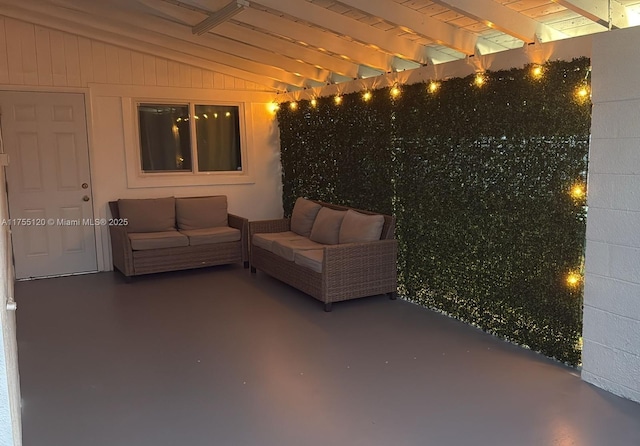 view of patio / terrace with an outdoor living space and a pergola