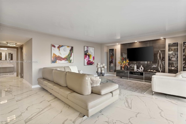 living area with marble finish floor and baseboards