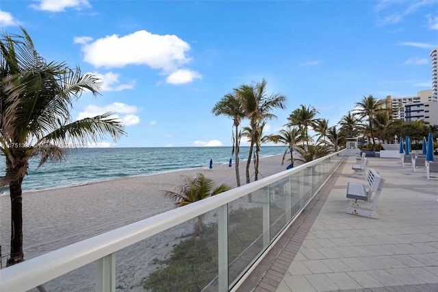 view of water feature with a beach view