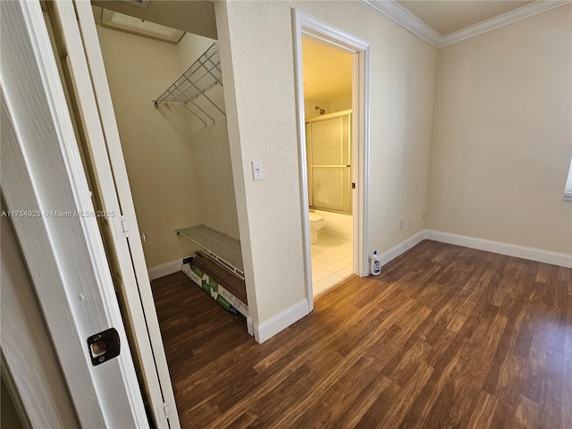 walk in closet featuring dark wood finished floors