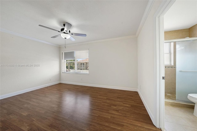 12611 SW 54th Ct Unit 12611, Miramar, FL 33027 - unfurnished bedroom with crown molding, wood finished floors, ceiling fan, and ensuite bath