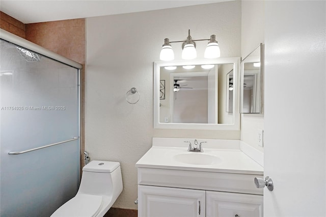 12611 SW 54th Ct Unit 12611, Miramar, FL 33027 - full bath featuring vanity, ceiling fan, and an enclosed shower