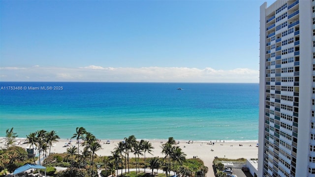 property view of water featuring a beach view