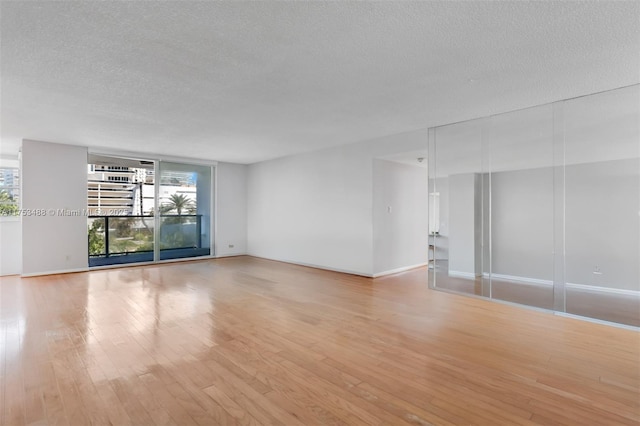 unfurnished room with a healthy amount of sunlight, light wood finished floors, baseboards, and a textured ceiling