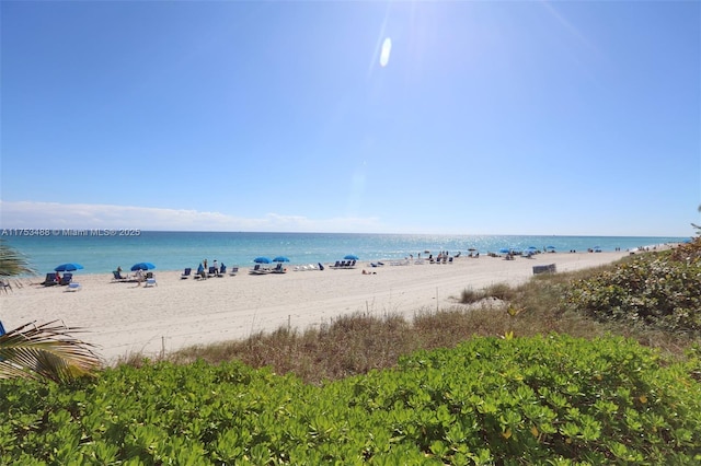 view of water feature featuring a beach view