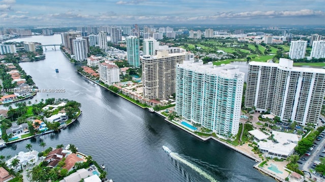 aerial view with a view of city and a water view