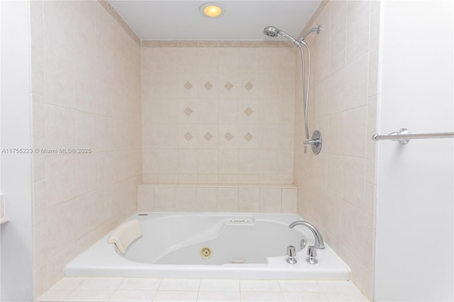 full bath with a whirlpool tub and tiled shower