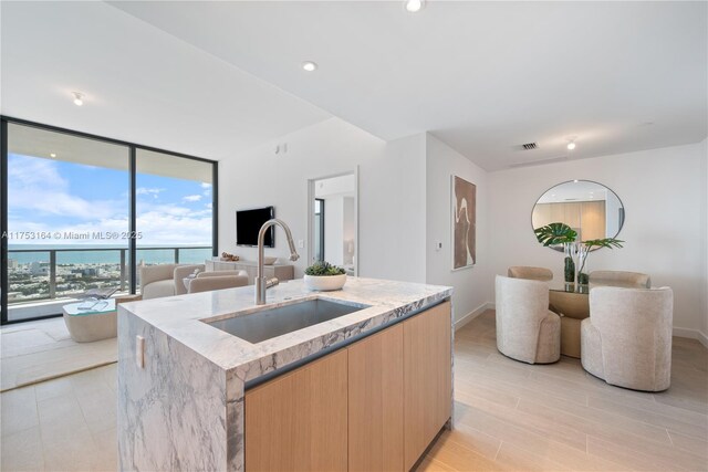 half bathroom with baseboards, visible vents, vanity, and toilet