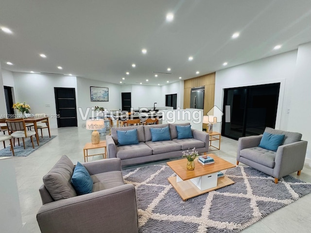 living area with recessed lighting