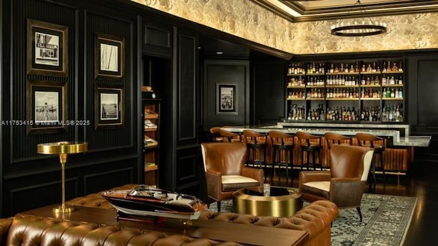 bar with a bar and a decorative wall