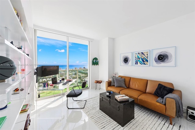 living room with floor to ceiling windows