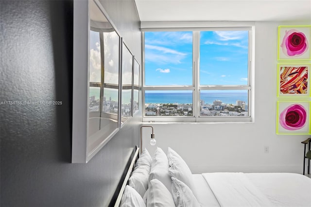 bedroom with a water view