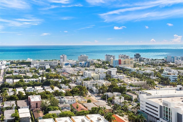 aerial view featuring a water view and a city view