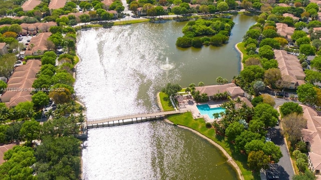 aerial view with a water view