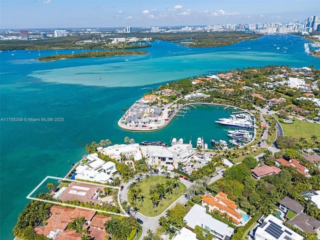 aerial view featuring a water view