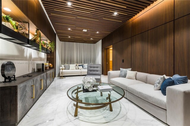 living area with marble finish floor