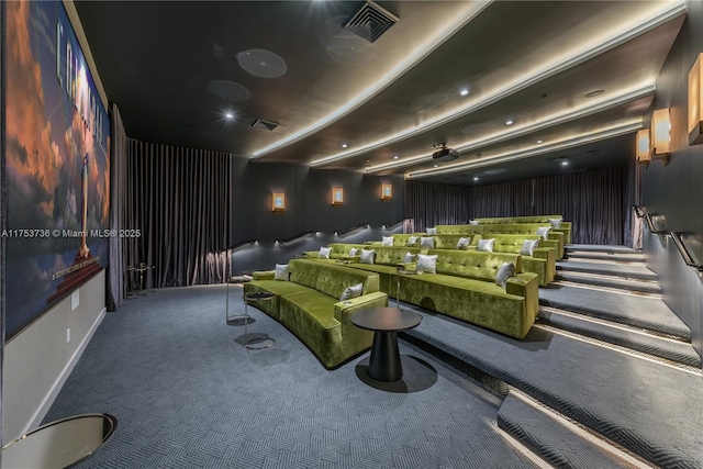 home theater featuring carpet and visible vents