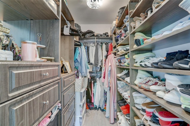 spacious closet featuring light wood-style flooring