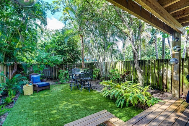 view of yard with a fenced backyard