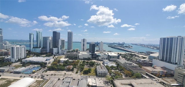 view of city with a water view