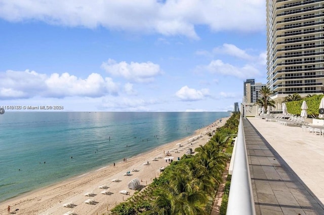 view of water feature featuring a beach view