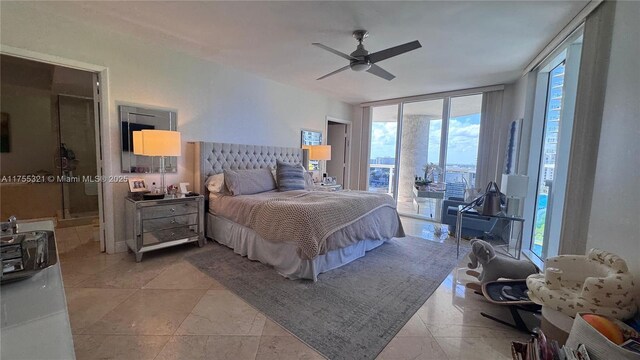 1800 S Ocean Dr Unit 1510, Hallandale Beach, FL 33009 - bedroom with a wall of windows, access to outside, and ceiling fan