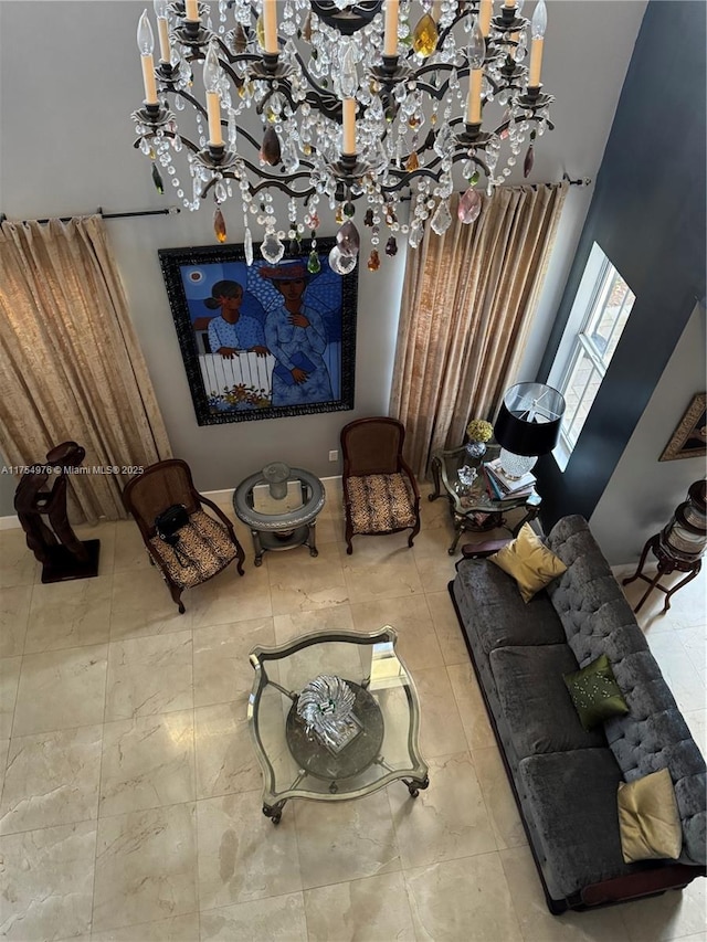 living room featuring tile patterned floors