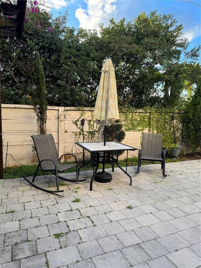 view of patio featuring fence