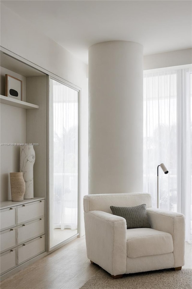 sitting room featuring light wood-type flooring and plenty of natural light