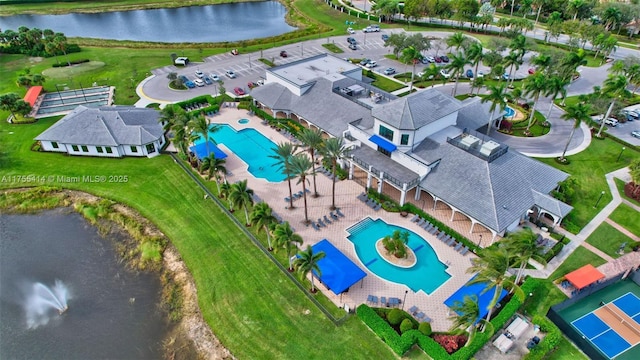 aerial view with a water view