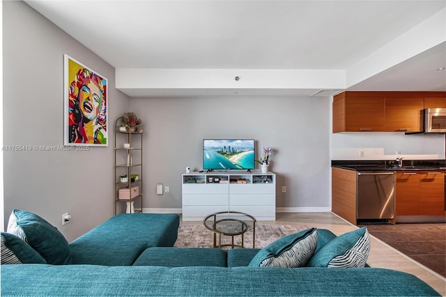 living area with baseboards