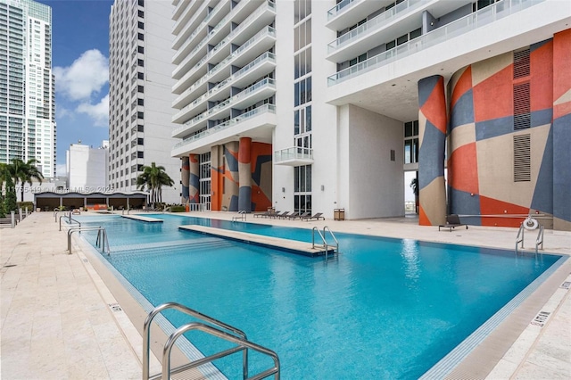 community pool featuring a city view and a patio