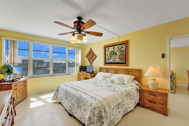 3111 N Ocean Dr Unit 508, Hollywood, FL 33019 - bedroom featuring light tile patterned flooring, a ceiling fan, and baseboards