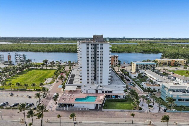3111 N Ocean Dr Unit 508, Hollywood, FL 33019 - bird's eye view of a nearby body of water, a pool area, and apartment complex / building