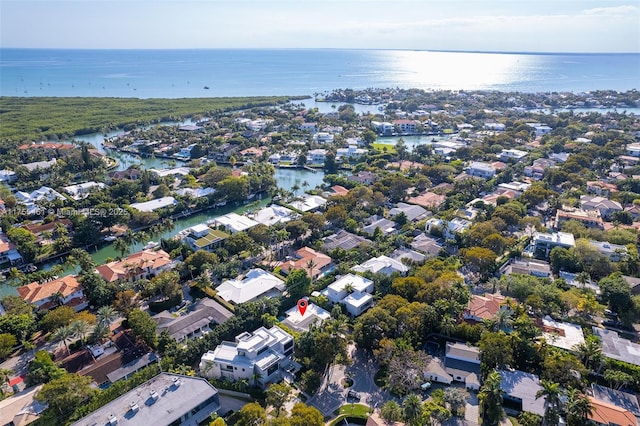 aerial view with a water view