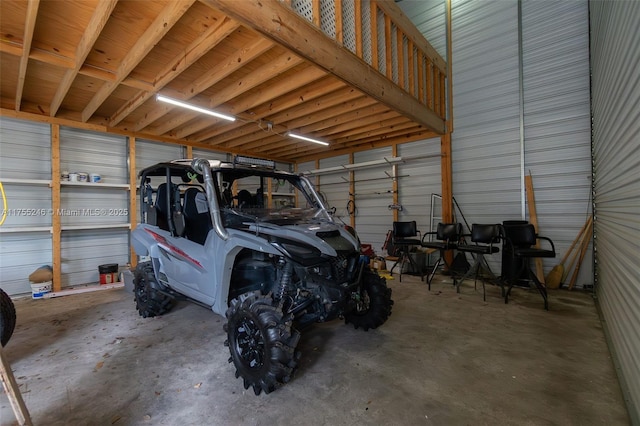 garage with metal wall