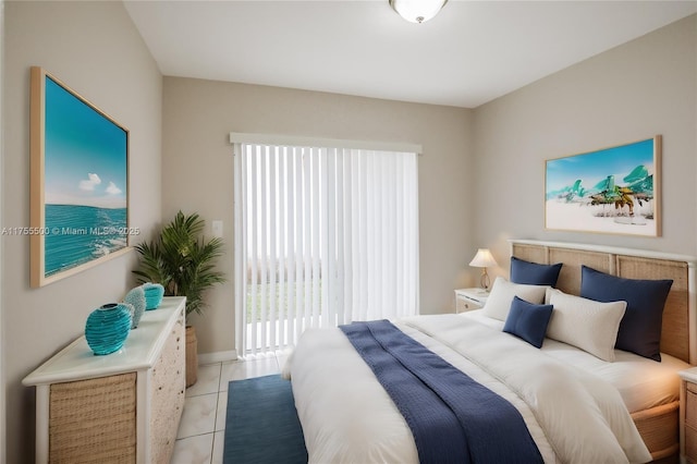 bedroom featuring multiple windows and light tile patterned flooring