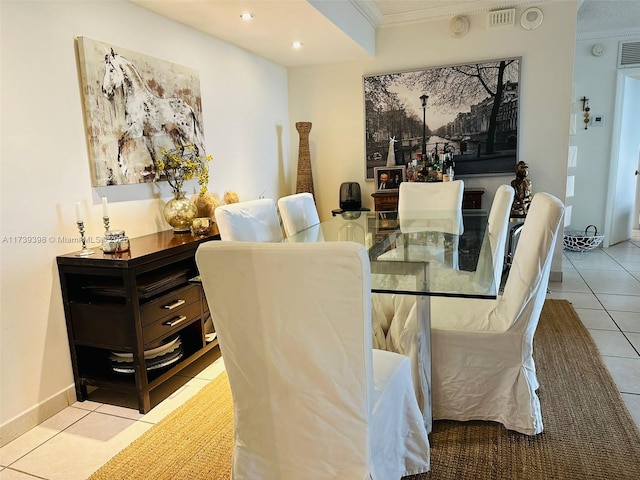 1121 Crandon Blvd Unit D404, Key Biscayne, FL 33149 - tiled dining area featuring recessed lighting, baseboards, visible vents, and ornamental molding