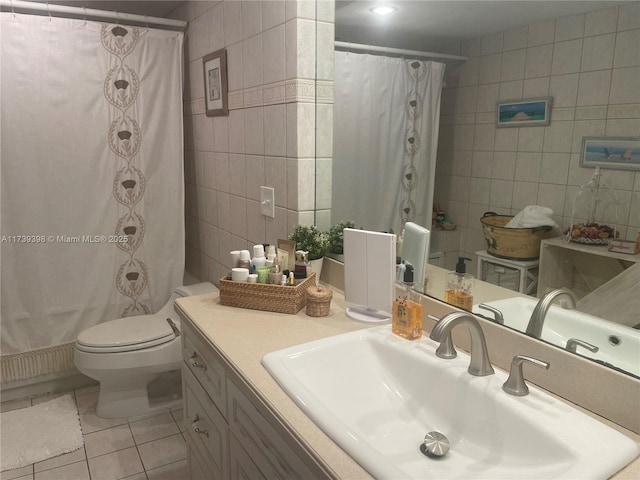 1121 Crandon Blvd Unit D404, Key Biscayne, FL 33149 - full bathroom featuring tile patterned flooring, toilet, tile walls, and a shower with curtain