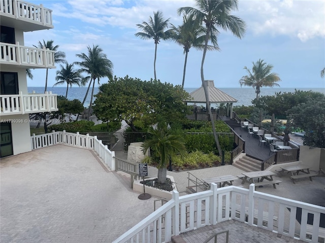 1121 Crandon Blvd Unit D404, Key Biscayne, FL 33149 - exterior space with a gazebo and a water view