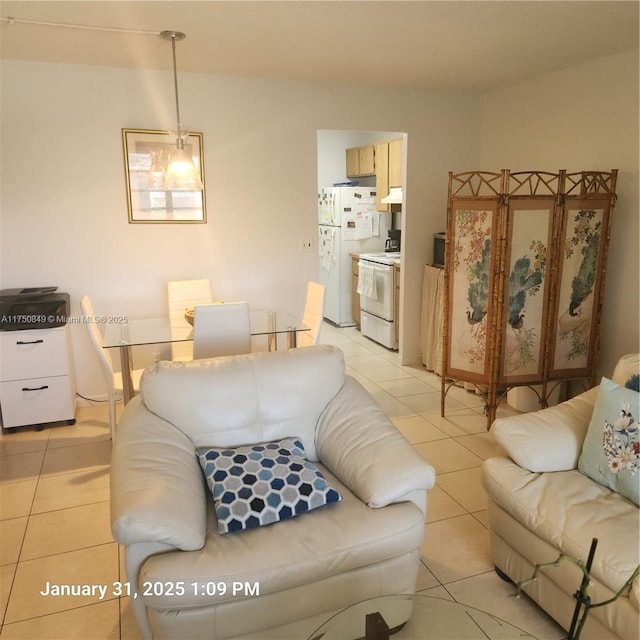 living room with light tile patterned floors