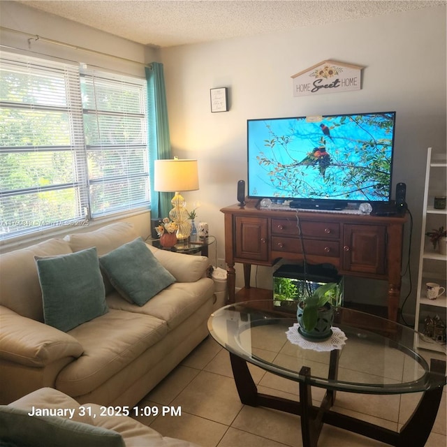 10004 Twin Lakes Dr Unit 36-F, Coral Springs, FL 33071 - living room featuring tile patterned flooring and a textured ceiling